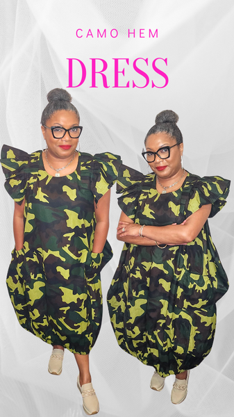 Camouflage Print Elastic Hem Dress